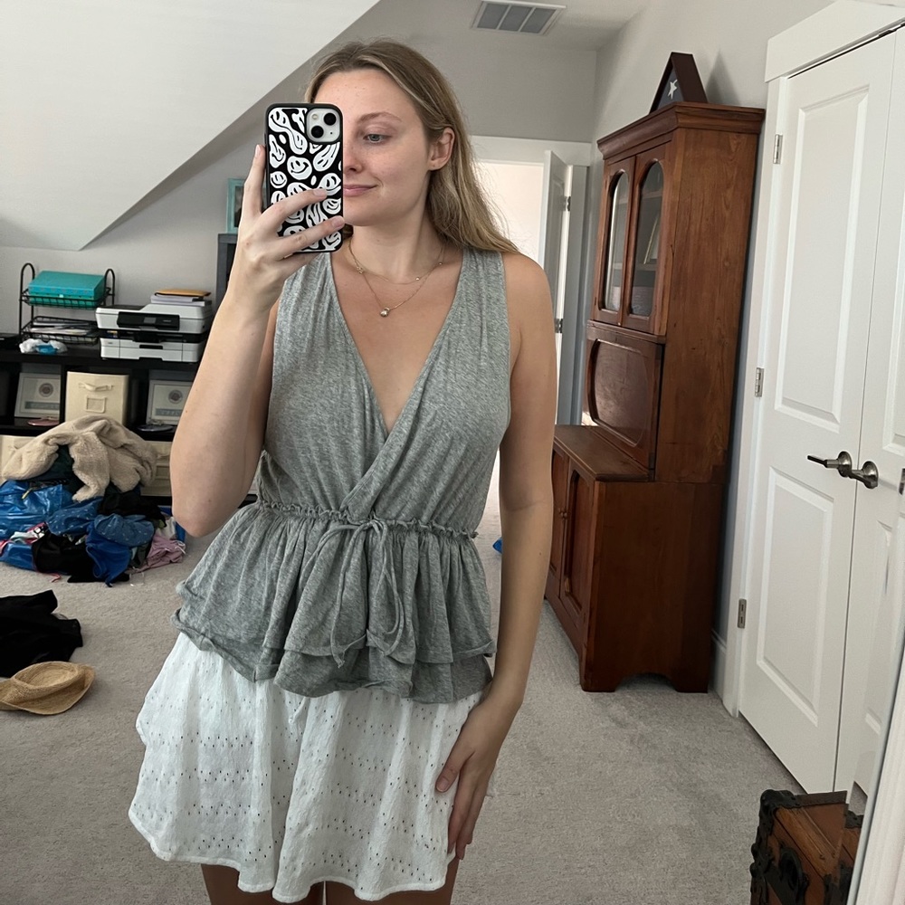 Grey Tiered Wrap Top